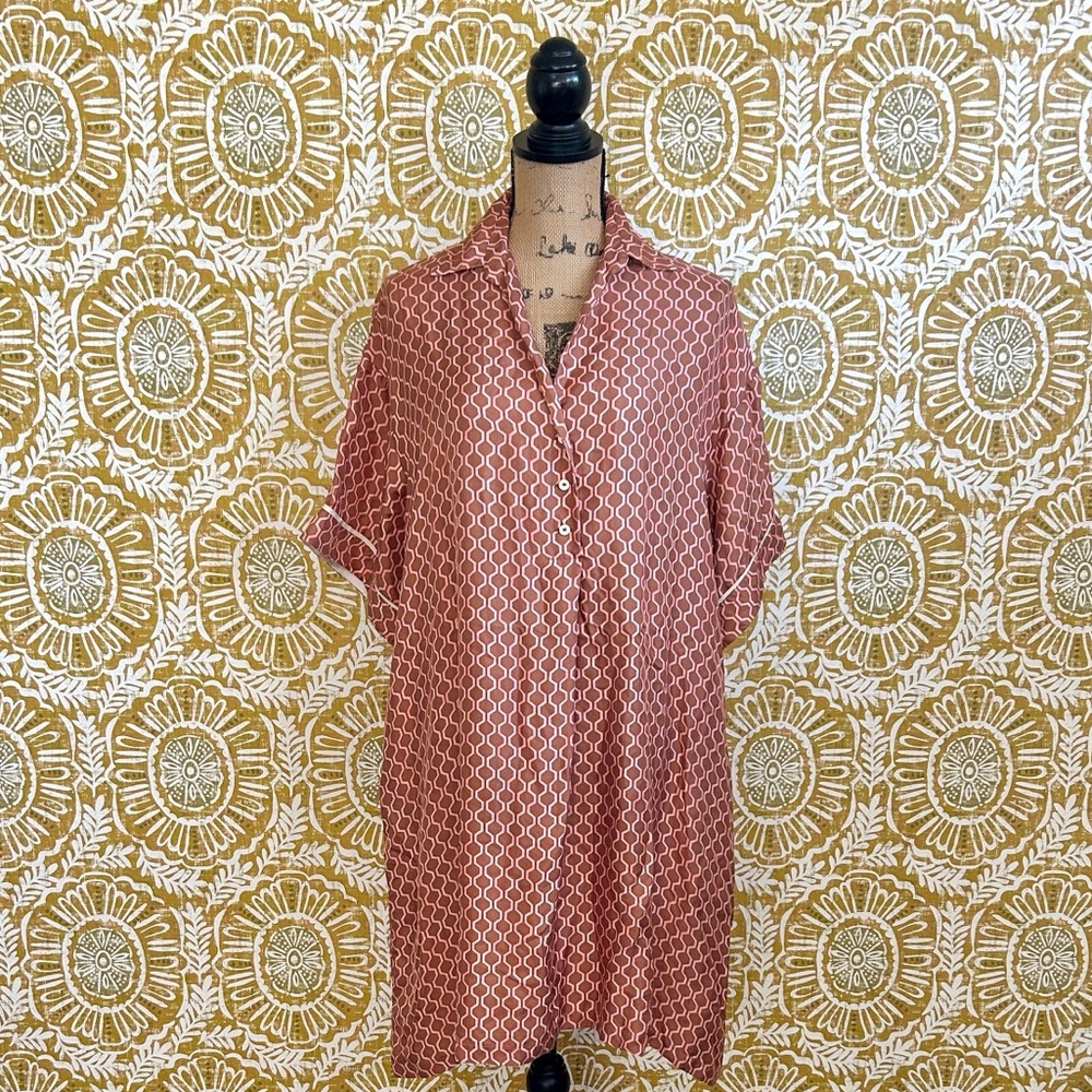 MOMONI Seta Silk Geometric Print Short Sleeve Tunic Mini Dress Sz 44 US 6 RARE